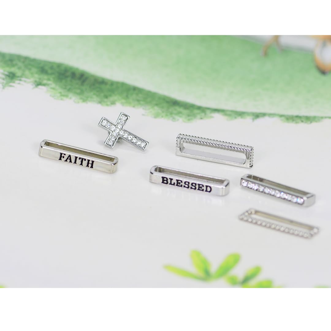 ESWEUOOM Women Blessed and Faith Cross Watch Band Charms for Apple Watch 38mm 40mm 41mm 42mm 44mm 45mm 49mm , Men Silver Metal Slide Decorative Rings Loops For iWatch series 8 7 6 5 4 3 2 se,For Samsung Galaxy watch 5/4,Christian Smart Watchband Charms St
