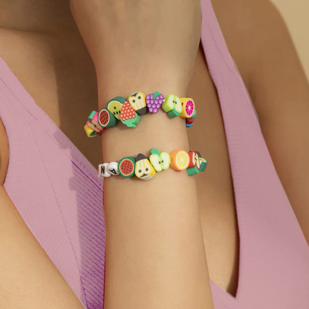 200pcs Fruits Polymer Clay Spacer Beads, Mixed Fruit Charm Beads for DIY Necklace Earrings Jewelry Crafts Making