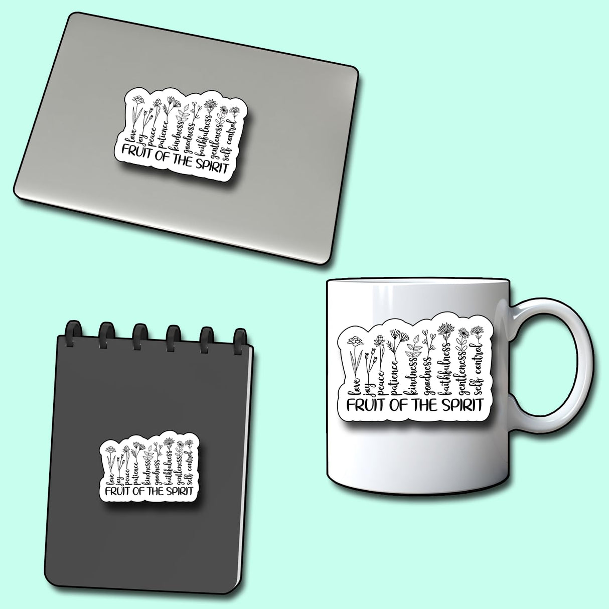 (3Pcs) Fruit of The Spirit Sticker, Christian Decorate Books Laptop Phone Water Bottles Kindles Stickers Tumbler Sticker Waterproof Vinyl Decorate Sticker 3" Inch