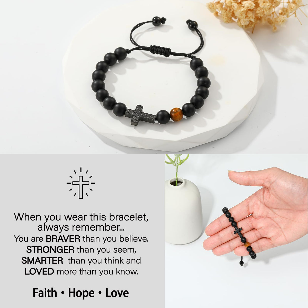P.BLAKE Cross Bracelet Gifts for Men Boys, Christian Religious Jesus Easter Catholic Christmas Teen Boys Gifts Ideas Jewelry Presents for Son Grandson Teenage Birthday 8 10 12 14 16 18 13 Year Old 8-12 Ages
