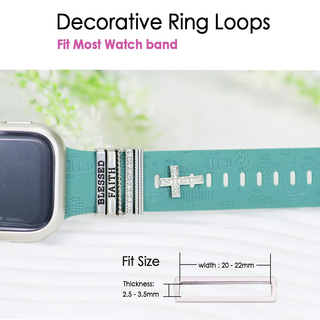 ESWEUOOM Women Blessed and Faith Cross Watch Band Charms for Apple Watch 38mm 40mm 41mm 42mm 44mm 45mm 49mm , Men Silver Metal Slide Decorative Rings Loops For iWatch series 8 7 6 5 4 3 2 se,For Samsung Galaxy watch 5/4,Christian Smart Watchband Charms St