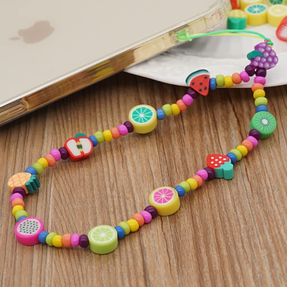 200pcs Fruits Polymer Clay Spacer Beads, Mixed Fruit Charm Beads for DIY Necklace Earrings Jewelry Crafts Making