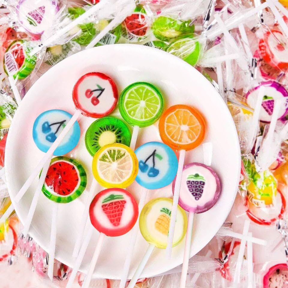 Fruit Slices Candy - Fruit Lollipops Bulk 1 lb Bag of Individually Wrapped Candy Suckers - Hard Candies Assortment - Great for Candy Buffet - Birthday Treat Bags - Yummy Candy for Kids and Adults