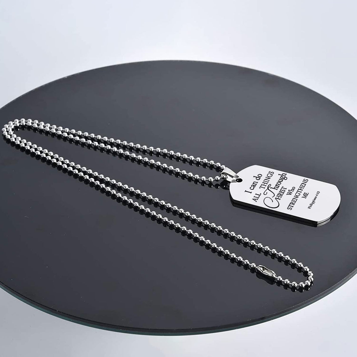 ST-Power Baptism Gift Stainless Steel Dog Tag Bible Verse Pendant Necklace Christian Religious Jewelry Gift,24" Chains.