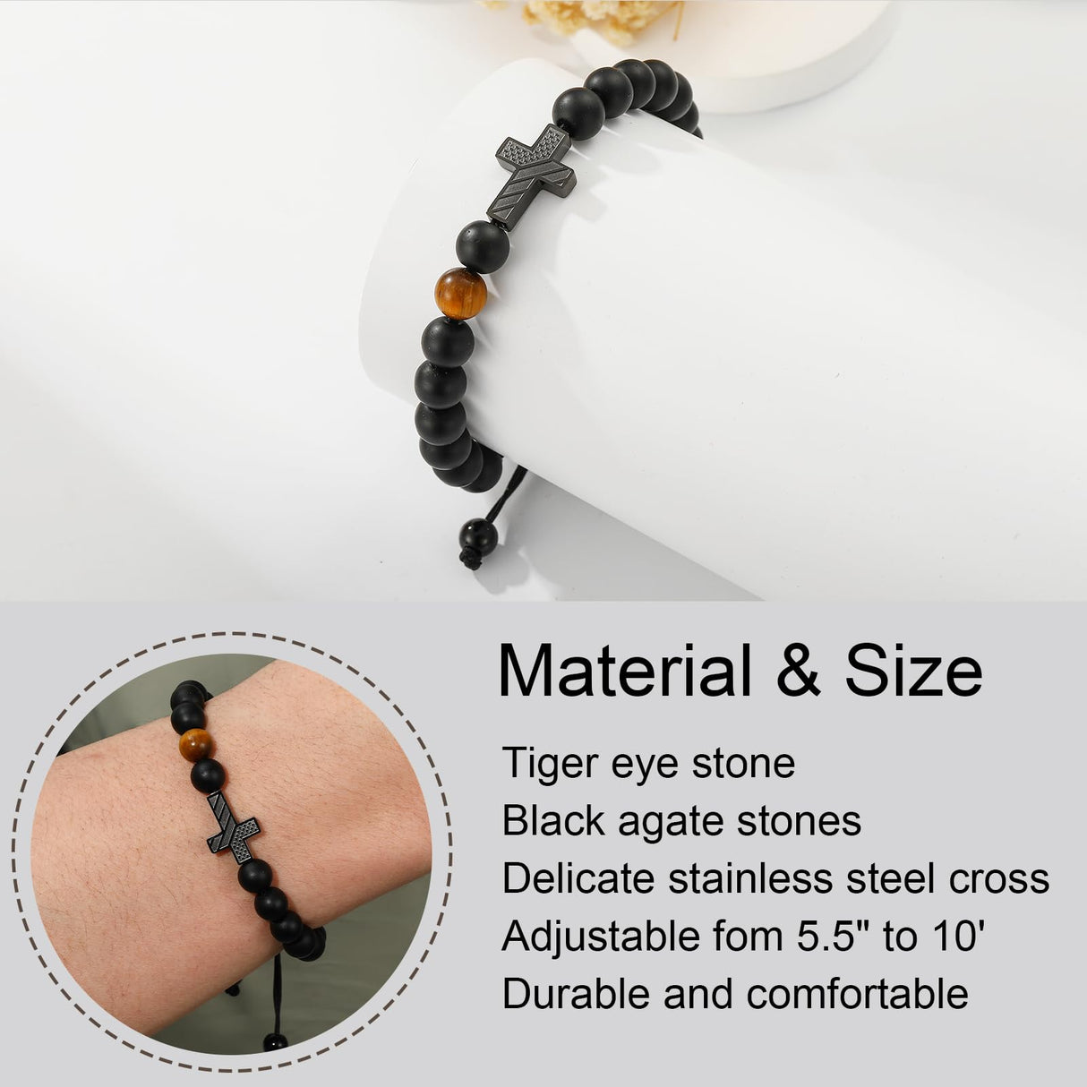 P.BLAKE Cross Bracelet Gifts for Men Boys, Christian Religious Jesus Easter Catholic Christmas Teen Boys Gifts Ideas Jewelry Presents for Son Grandson Teenage Birthday 8 10 12 14 16 18 13 Year Old 8-12 Ages