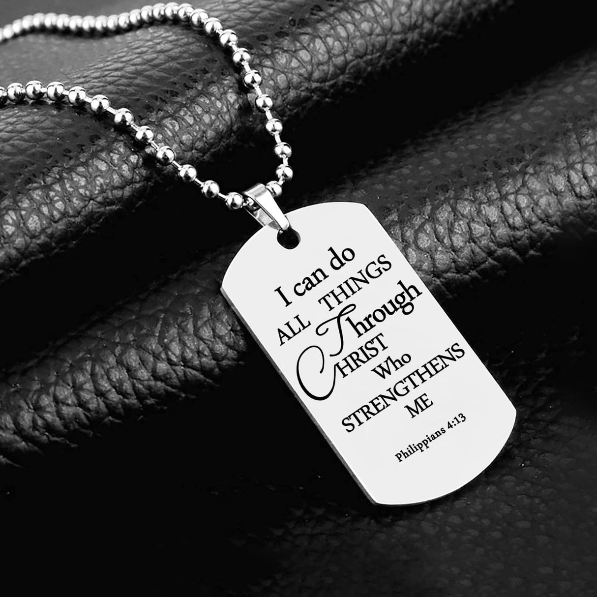 ST-Power Baptism Gift Stainless Steel Dog Tag Bible Verse Pendant Necklace Christian Religious Jewelry Gift,24" Chains.