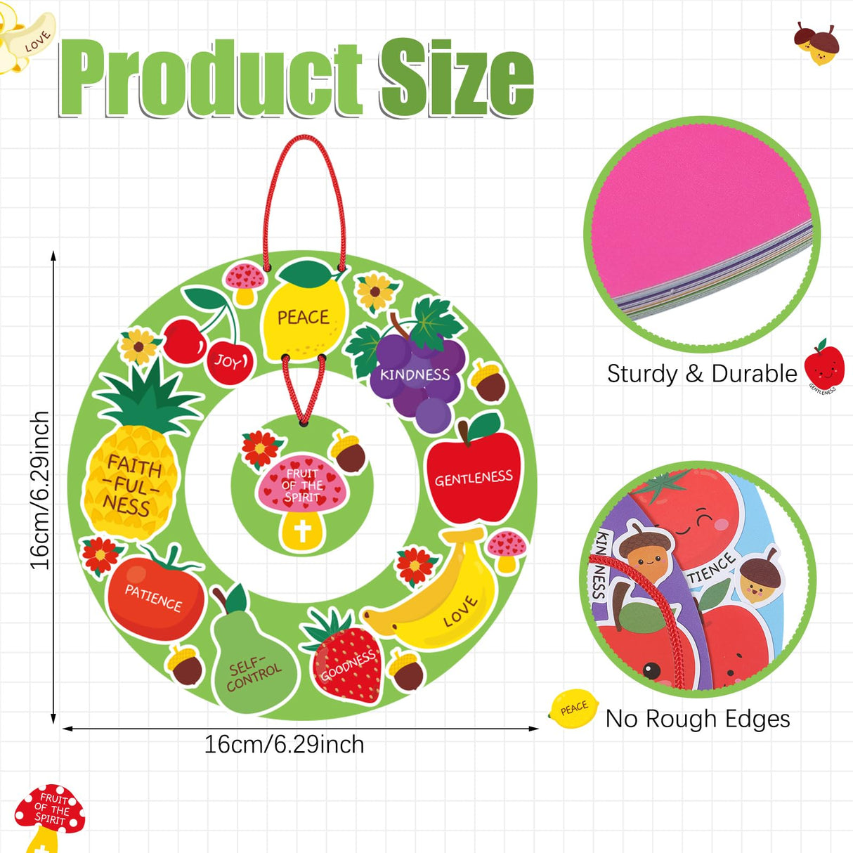 HyDren 24 Set Fruit of The Spirit Wreath Craft Kit for Kids Christian Religious DIY Wreath Craft Kit Make Your Own Fruit of The Spirit Ornament Sunday School Classroom Arts Activities Decor Supplies