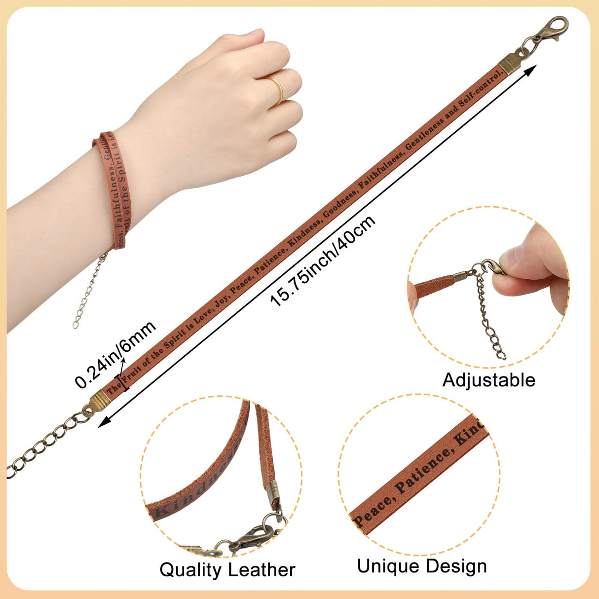 Ferreve 12 Pcs Fruit of the Spirit Wrap Leather Bracelets Adjustable Christian Bracelets Bible Verse Gifts for Church Men Women Sunday School Party Favors