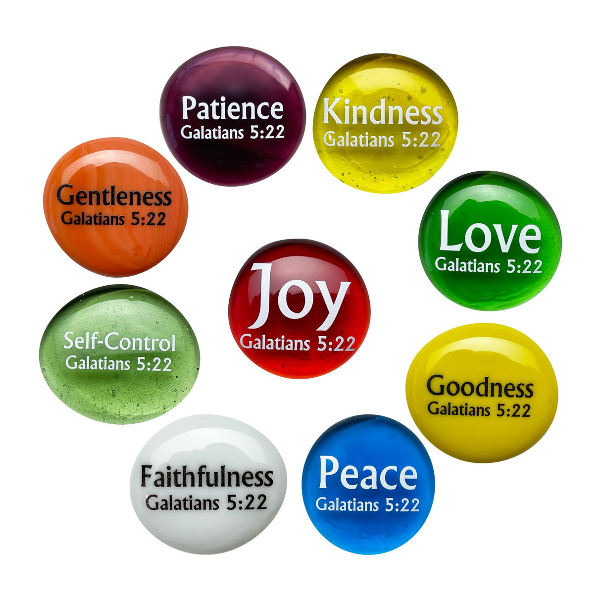 Fruit of the Spirit Glass Stones, 9 Beautiful Rocks, Each With a Word From the Galatians 5:22 Verse. Inspiring Christian Education Tool From Lifeforce Glass.