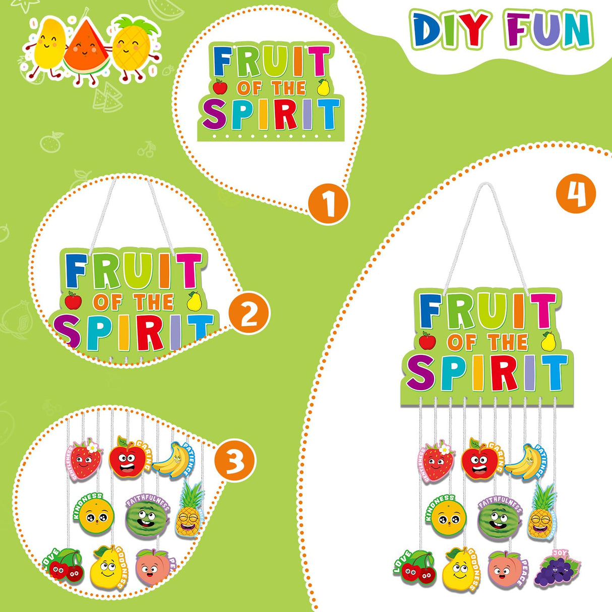 Dunzoom 24 Sets Fruit of The Spirit Mobile Craft Kit for Kids Religious Bible Sunday School Crafts DIY Christian Fruit of The Spirit Craft for Kids Toddler Home Activities