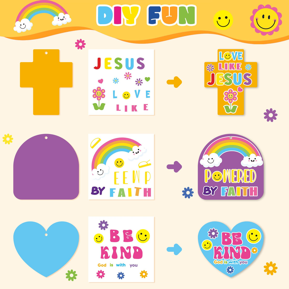 24Set Jesus Christian Religious Crafts for Kids Bulk Sunday School Crafts Kit Jesus Love You DIY Sticker Hanging Ornament for Classroom VBS Activities Faith Vacation Bible School Church Party Gifts