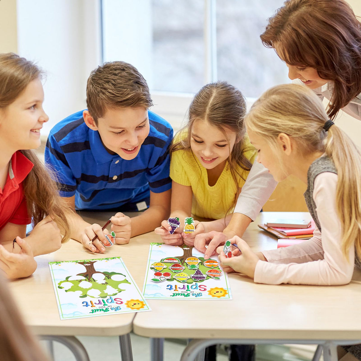 Motipuns 24 Sets Fruit of The Spirit Game Craft for Kids 24 Bible Verse Tree Cards 24 Fruit Cutouts with 220 Adhesive dots for Religious Homeschool Game Sunday School Educational Activity