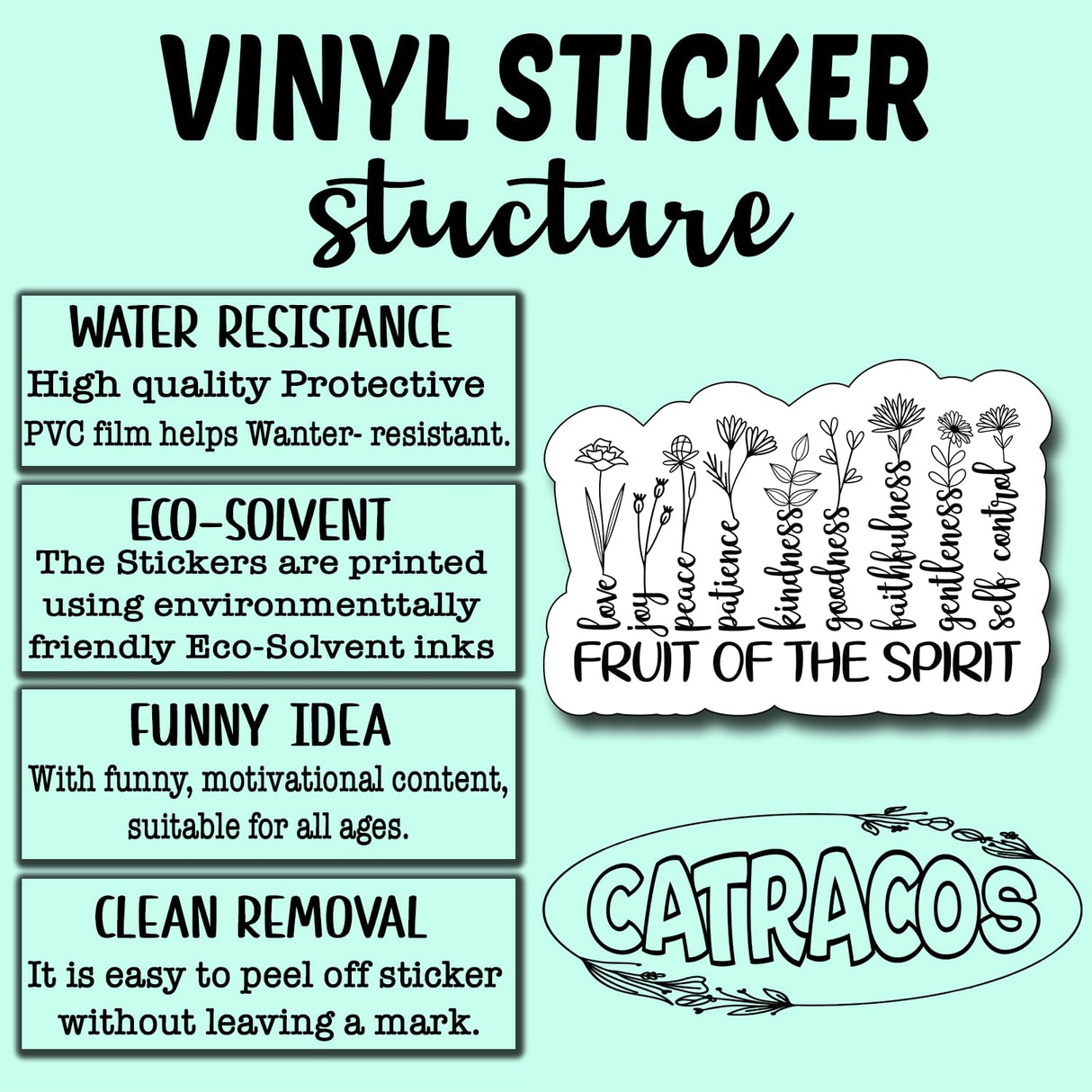 (3Pcs) Fruit of The Spirit Sticker, Christian Decorate Books Laptop Phone Water Bottles Kindles Stickers Tumbler Sticker Waterproof Vinyl Decorate Sticker 3" Inch