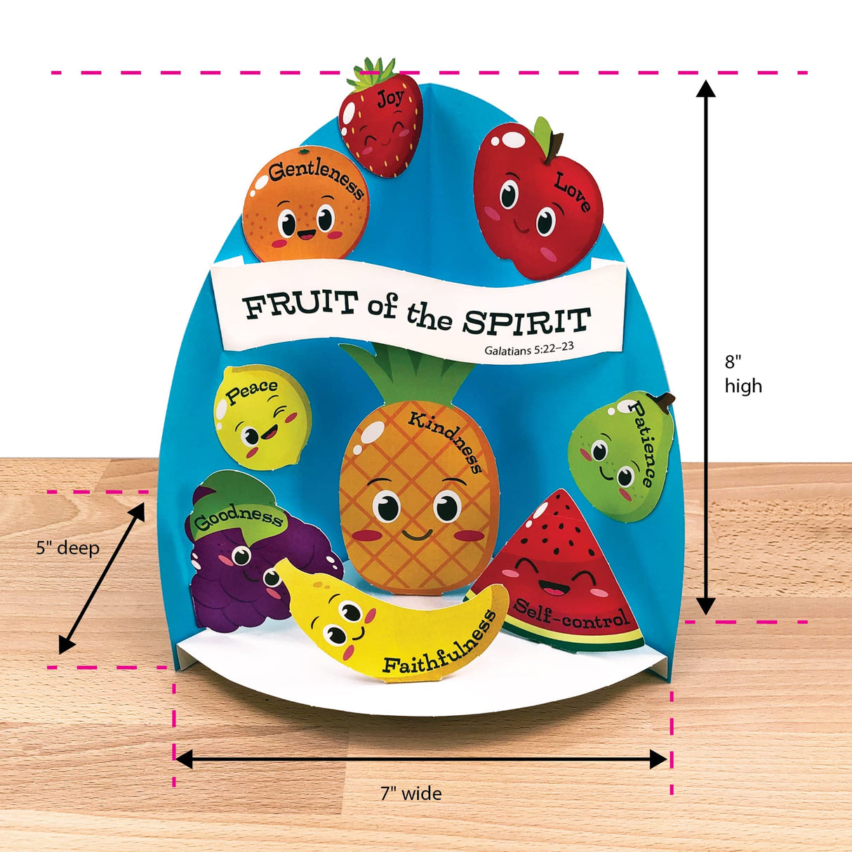 FreshCut Crafts Fruit of The Spirit Bible Craft Kit -10-Pack Easy 3-D Punch-Out Religious Crafts for Kids 5 & Up, Sunday School, Homeschool, Classroom Inspirational Art, US-Made Card Stock, NOT Foam