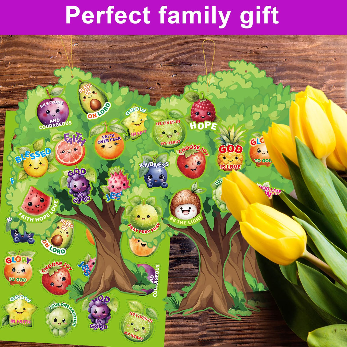 Fancy Land Fruit of The Spirit Craft for Kids Make Your Own Fruit Bible Tree Craft Kits DIY Religious Project for Church School Classroom VBS Activities 16 Sets