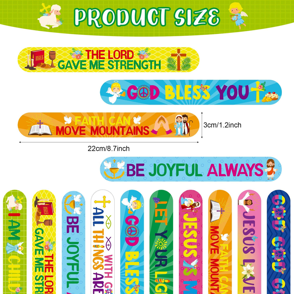 Frienda 60 Pcs Religious Gifts Christian Slap Bracelets with Badges Christian Gifts for Kids Jesus Love You Wristbands Bracelets for Vbs Sunday School Supplies Birthday Party Favors(God)
