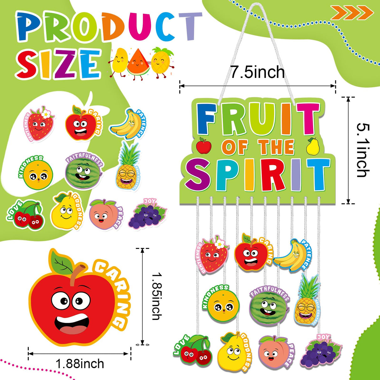 Dunzoom 24 Sets Fruit of The Spirit Mobile Craft Kit for Kids Religious Bible Sunday School Crafts DIY Christian Fruit of The Spirit Craft for Kids Toddler Home Activities