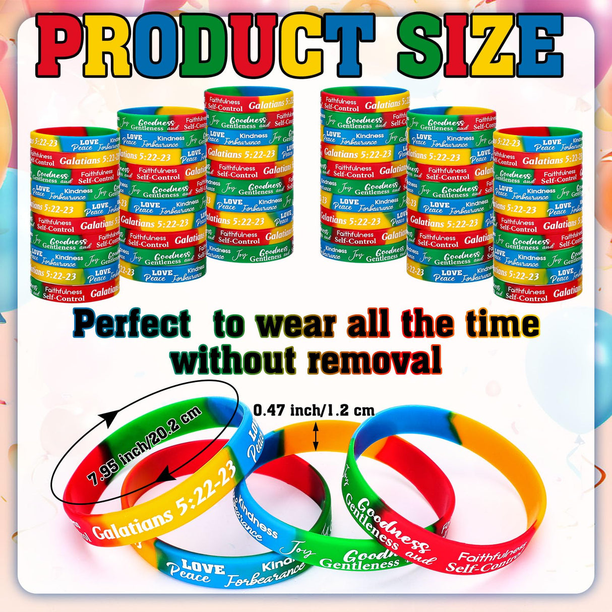 Huquary 48 Pcs Fruit of the Spirit Bracelet Inspirational Scripture Christian Silicone Bracelets Bulk Religious Motivational Love Joy Peace Patience Wristband Gift Fruit of the Spirit Decor(Rainbow)