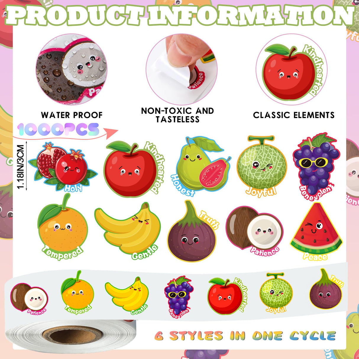 Geyoga 1000 Pcs Fruit of The Spirit Stickers Bible Religious Craft Stickers for Kids Sunday School Activity Party Supplies