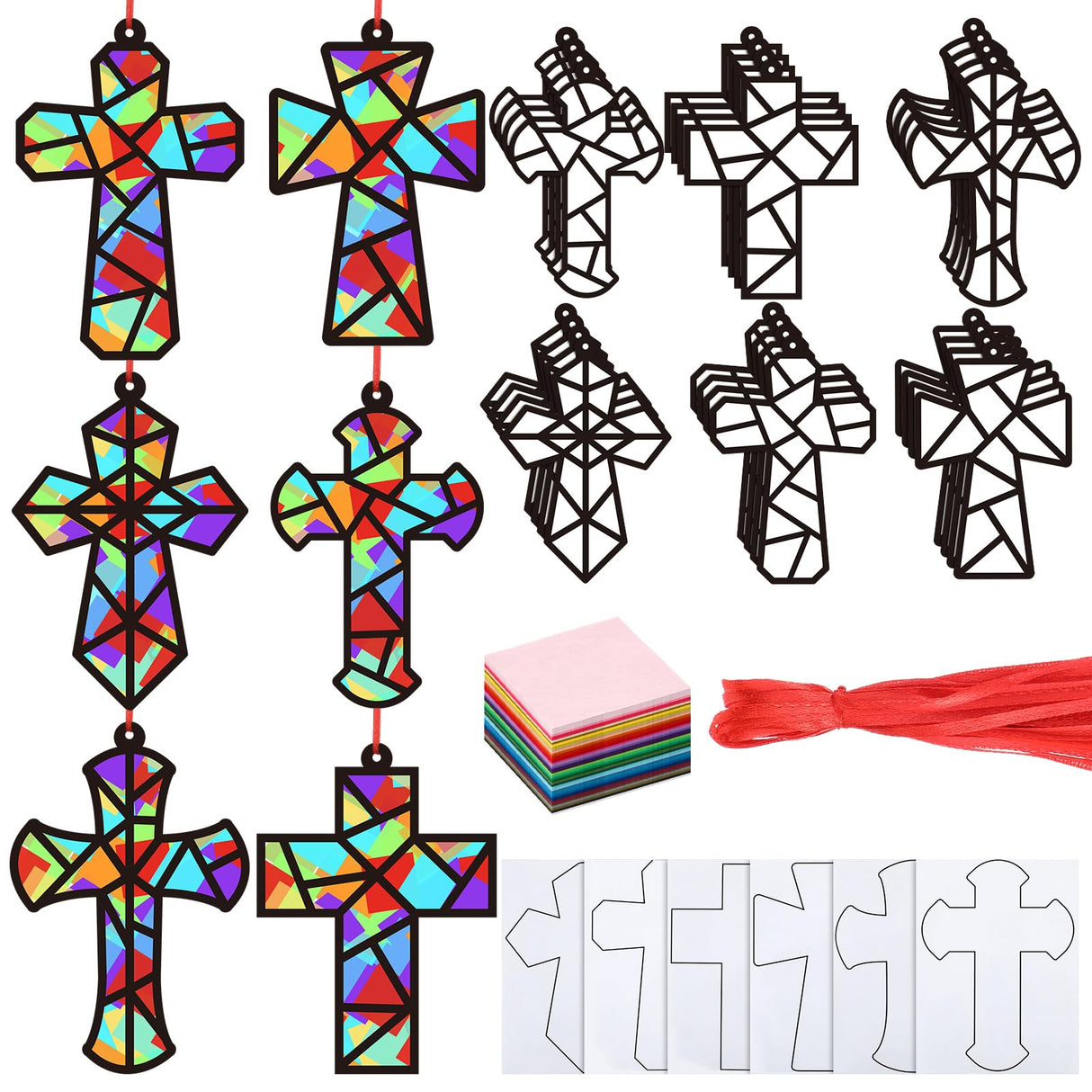 Sinload 24 Sets Religious Cross Crafts Religious Tissue Paper Christian Crafts Kit DIY Christian Art Kit Resurrection Church Ornaments Jesus Sunday School Gifts