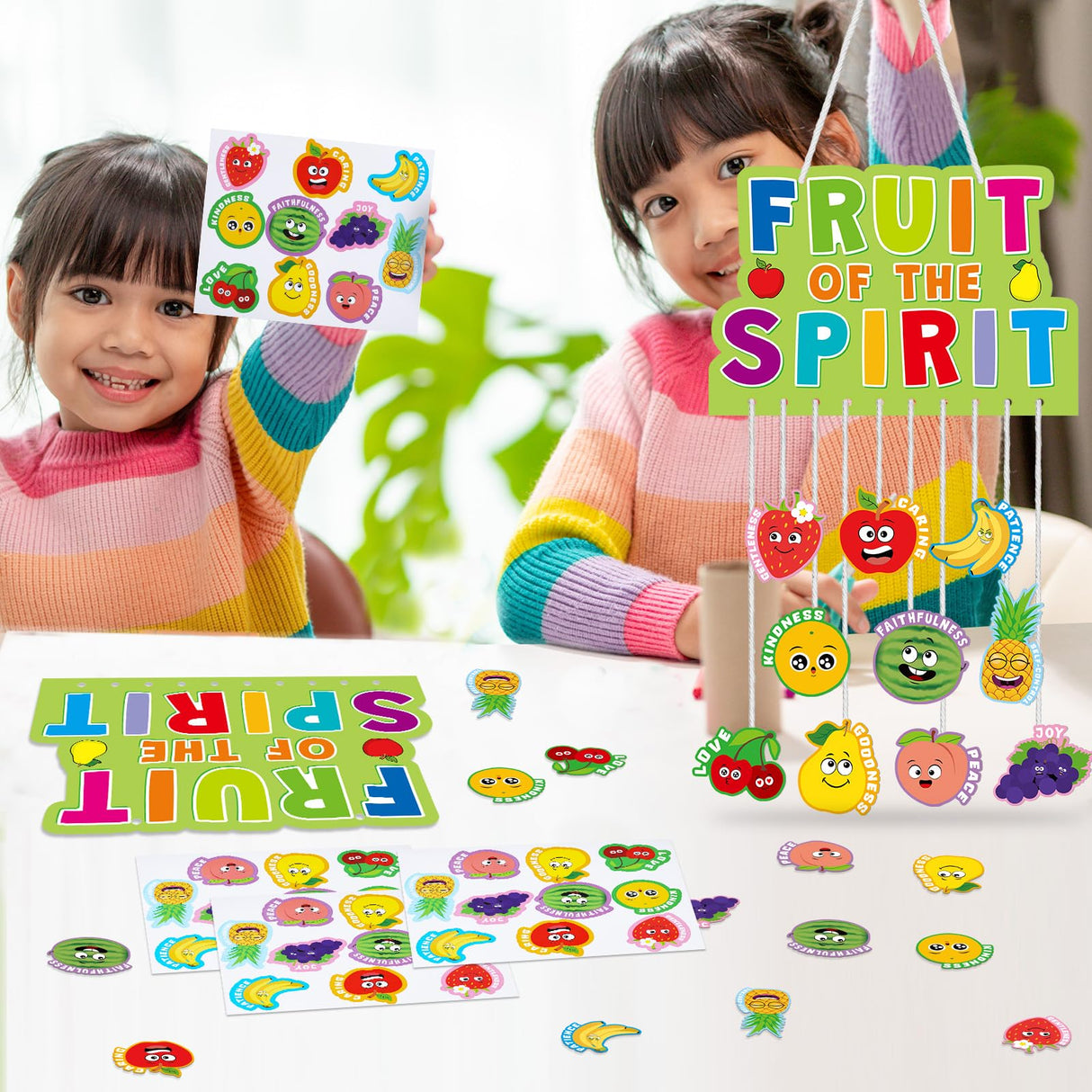 Dunzoom 24 Sets Fruit of The Spirit Mobile Craft Kit for Kids Religious Bible Sunday School Crafts DIY Christian Fruit of The Spirit Craft for Kids Toddler Home Activities