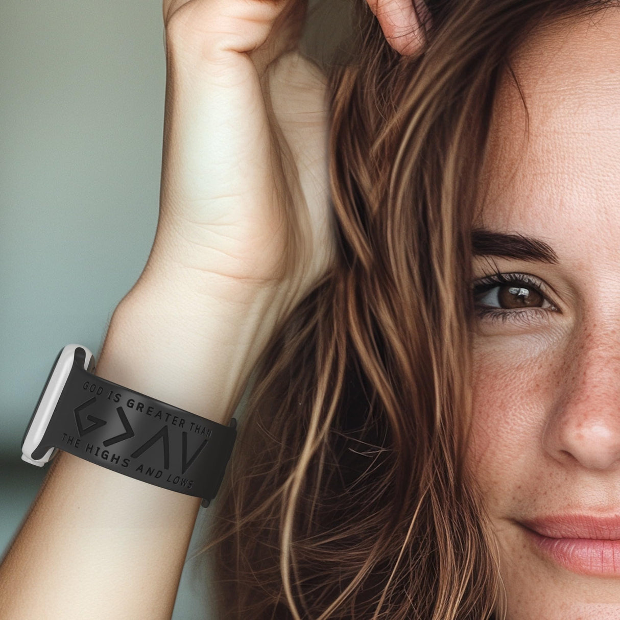 God is Greater Than the Highs and Lows Watch Band compatible with Apple Watch Laser Engraved iWatch Band Silicone 38mm 40mm 41mm 42mm 44mm 45mm 46mm 49mm Strap Jesus Psalm Christian God Blessed (42/44/45/46/49mm M/L, Black)