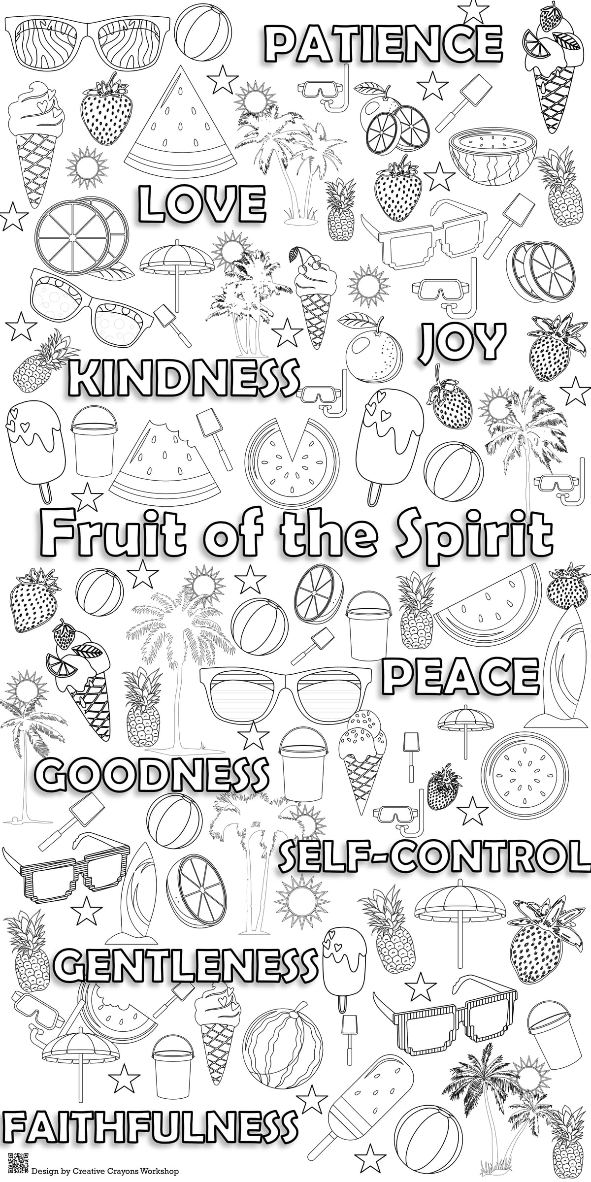 Fruit of the Spirit Coloring Poster | VBS Coloring Wall Art | Children's Ministry Coloring Activity | 36" x 72" Vertical Design (Non-personalized)