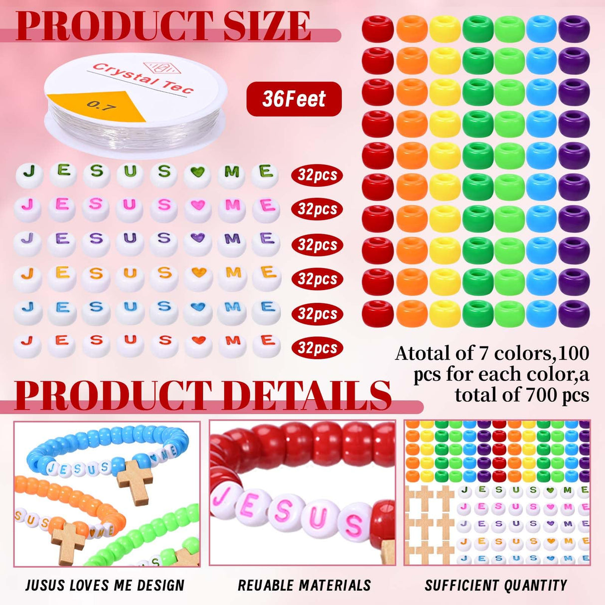 Sanixin 32 Set Jesus Love Me Faith DIY Bead Craft Kit Making Religious Bracelet Beads for VBS Week Sunday School Bible Verse Gifts Wooden Cross Bracelet Craft Kit