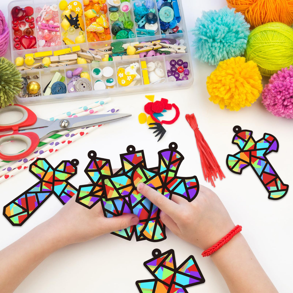 Sinload 24 Sets Religious Cross Crafts Religious Tissue Paper Christian Crafts Kit DIY Christian Art Kit Resurrection Church Ornaments Jesus Sunday School Gifts