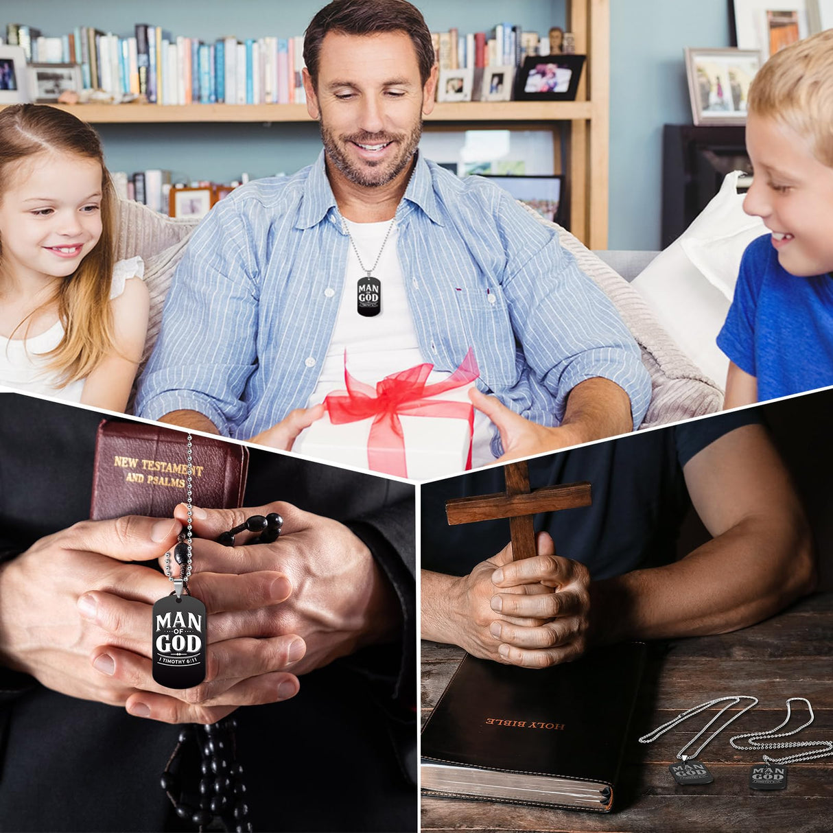 30 Pcs Father's Day Gift Man of God Christian Dog Tag Bible Verses Dog Tag Necklace Religious Stainless Steel Necklace with Chain for Church Dad Pastors Sunday School Inspirational Gift